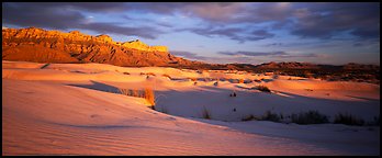 Desert and mountain landscape with white sand dunes. Guadalupe Mountains National Park, Texas, USA.