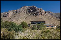 Visitor center and Hunter Peak. Guadalupe Mountains National Park, Texas, USA. (color)