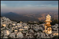 Cairn and shadow of mountain, Guadalupe Peak. Guadalupe Mountains National Park, Texas, USA. (color)