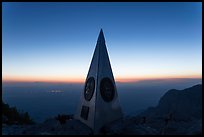 Summit monument at dusk. Guadalupe Mountains National Park, Texas, USA. (color)