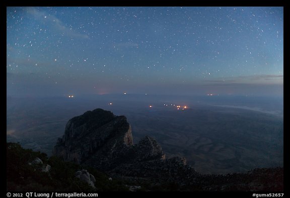 El Capitan and plain from Guadalupe Peak at night. Guadalupe Mountains National Park (color)