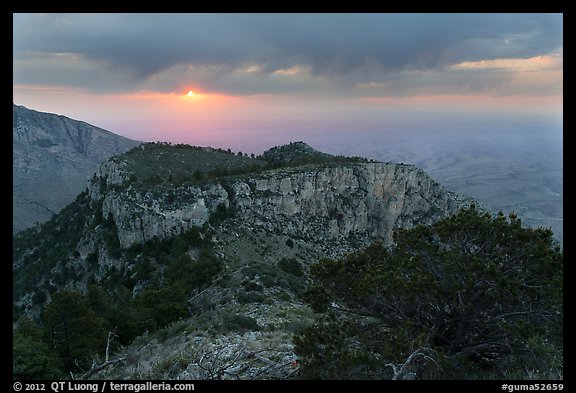 Cloudy sunrise from flanks of Guadalupe Peak. Guadalupe Mountains National Park (color)