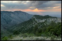 Hunter Peak and Guadalupe Peak shoulder, stormy sunrise. Guadalupe Mountains National Park, Texas, USA. (color)