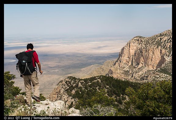 Hiker walking on Guadalupe Peak. Guadalupe Mountains National Park (color)