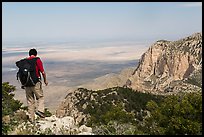 Hiker walking on Guadalupe Peak. Guadalupe Mountains National Park ( color)