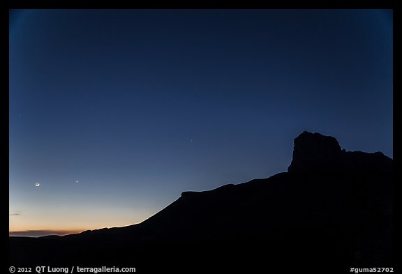 El Capitan profile and moon at dusk. Guadalupe Mountains National Park (color)