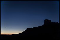 El Capitan profile and moon at dusk. Guadalupe Mountains National Park, Texas, USA. (color)