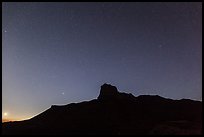 Stars above El Capitan at night. Guadalupe Mountains National Park, Texas, USA. (color)