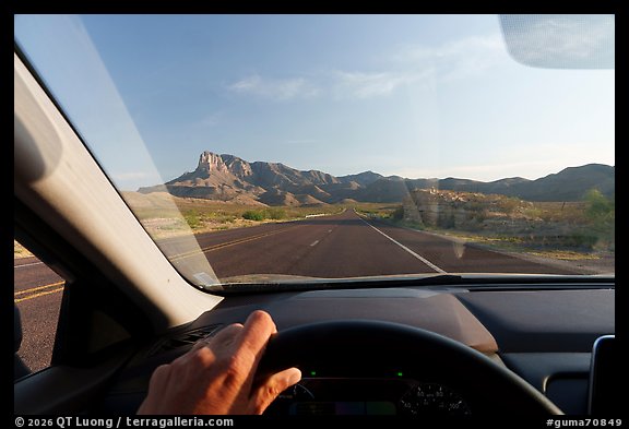 Windshield view, Highway 62 leading toward El Capitan. Guadalupe Mountains National Park (color)