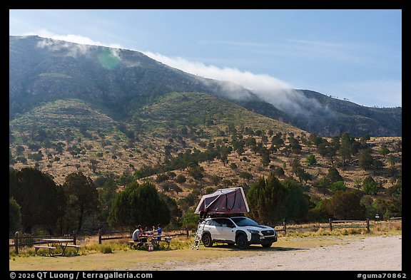 Family with rooftop tent, Dog Canyon Campground. Guadalupe Mountains National Park (color)