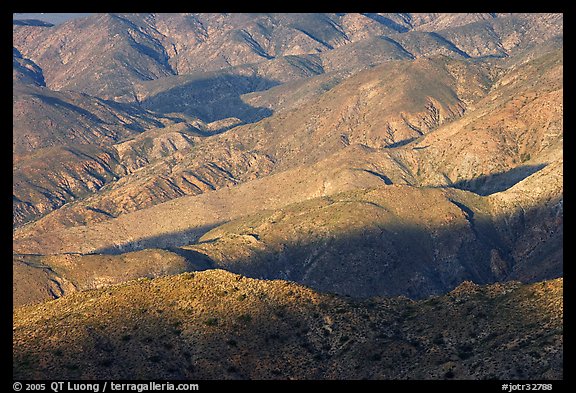 Eroded hills below Keys View, early morning. Joshua Tree National Park, California, USA.