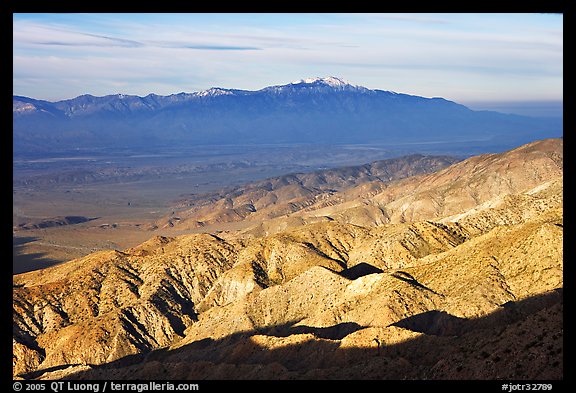 Valley and hills from Keys View, early morning. Joshua Tree National Park, California, USA.