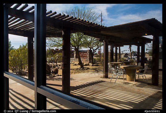 Patio, window reflexion, Joshua Tree Visitor Center. Joshua Tree National Park (color)