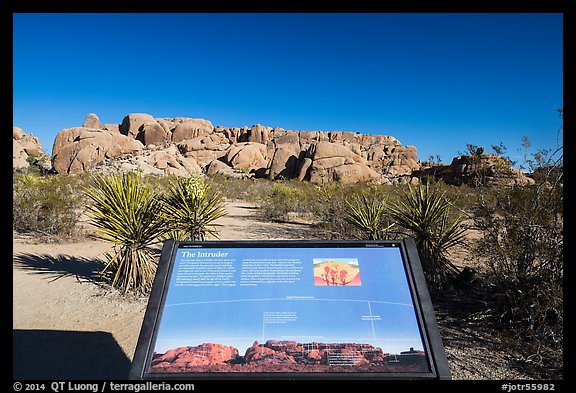 Interpretive sign, monzogranite formation. Joshua Tree National Park, California, USA.