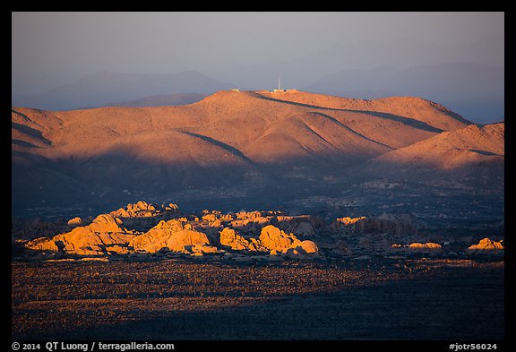 White Tanks rocks and Pinto Mountains at sunset. Joshua Tree National Park (color)