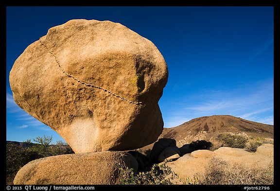 Balanced boulder and Malapai Hill. Joshua Tree National Park (color)