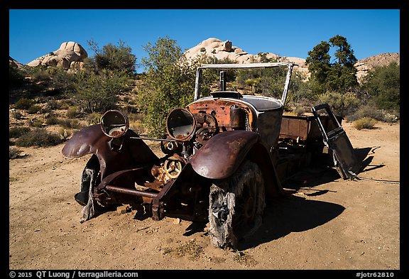 Rusting automobile near Wall Street Mill. Joshua Tree National Park (color)