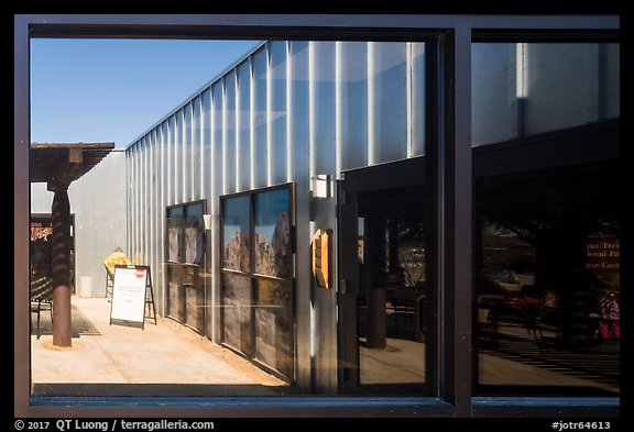 Joshua Tree Visitor Center window reflexion. Joshua Tree National Park (color)