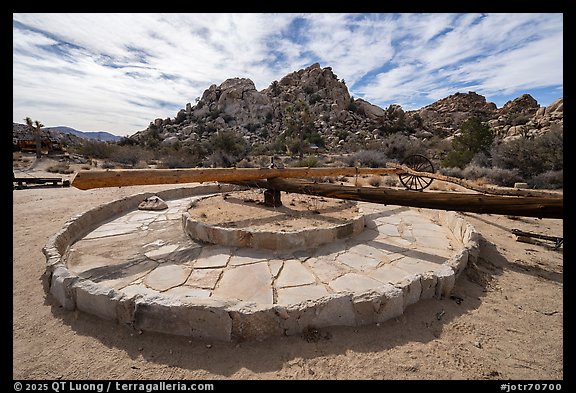 Oxen pulled mill used to crush ore during gold extraction, Keys Ranch. Joshua Tree National Park (color)