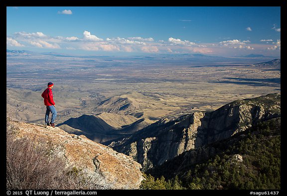 Visitor looking, Rincon Peak. Saguaro National Park (color)