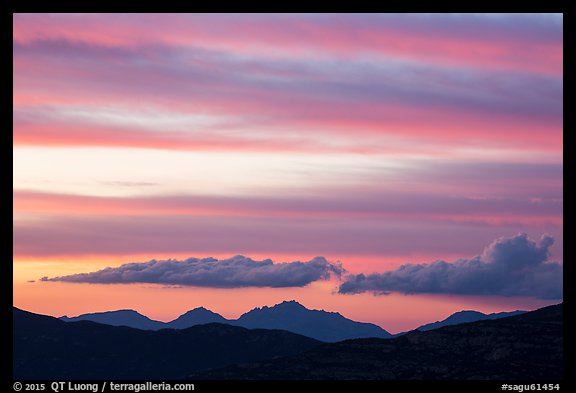 Mountains and clouds past sunset, Rincon Mountain District. Saguaro National Park (color)