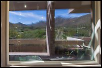 Tucson Mountains and cactus, Red Hills Visitor Center window reflexion. Saguaro National Park ( color)
