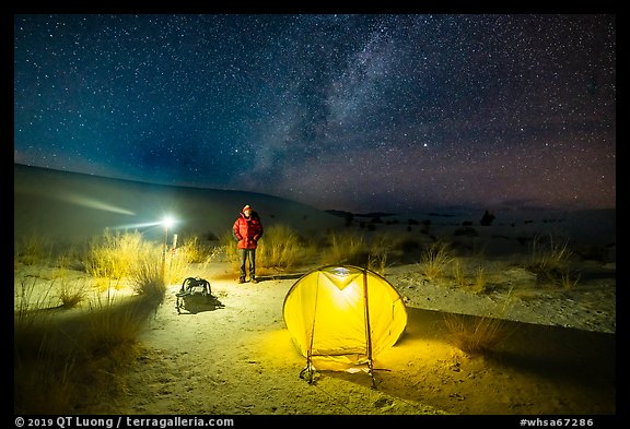 Camper at night. White Sands National Park, New Mexico, USA.