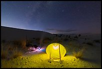 Backcountry campsite at night. White Sands National Park, New Mexico, USA.
