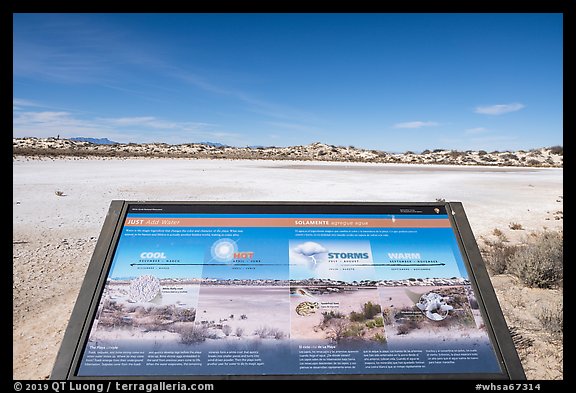 Just add water interpretive sign. White Sands National Park, New Mexico, USA.