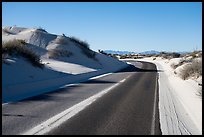 Dunes bordering road. White Sands National Park, New Mexico, USA.