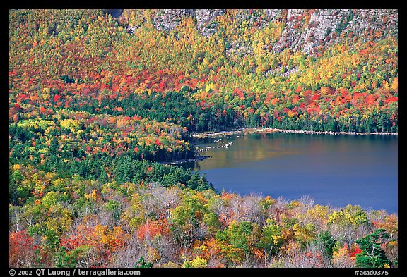 Eagle Lake, surrounded by slopes in fall foliage. Acadia National Park, Maine, USA.