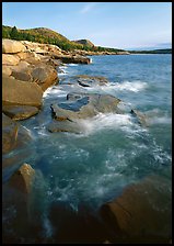 Pink granite slabs on the coast near Otter Point, morning. Acadia National Park ( color)