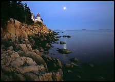 Bass Harbor Lighthouse, moon and reflection. Acadia National Park ( color)