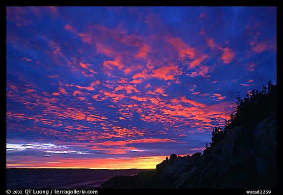 Sunset sky, Bass Harbor lighthouse. Acadia National Park, Maine, USA.