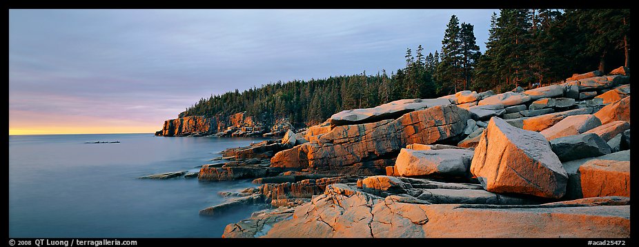 Rocky ocean coast at sunrise, Otter Point. Acadia National Park (color)