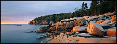 Rocky ocean coast at sunrise, Otter Point. Acadia National Park, Maine, USA.