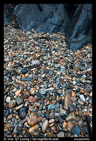 Pebbles and rock slabs. Acadia National Park, Maine, USA.