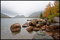 Boulders, autumn colors, and Bubbles, Jordan Pond. Acadia National Park ( color)