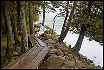 Boardwalk on shores of Jordan Pond. Acadia National Park, Maine, USA.