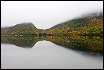 Hills, reflections, and fog in autumn, Jordan Pond. Acadia National Park ( color)