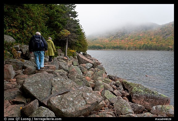 Hikers on shore of Jordan Pond. Acadia National Park (color)