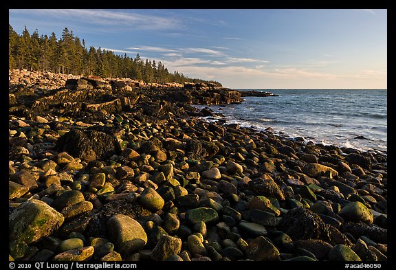 Coastline with boulders, late afternoon, Schoodic Peninsula. Acadia National Park (color)