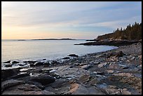 Coastine with slabs, sunrise, Schoodic Peninsula. Acadia National Park, Maine, USA.