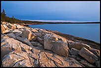 Granite slabs on coast, sunrise, Schoodic Peninsula. Acadia National Park, Maine, USA. (color)