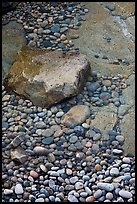 Pebbles in and out of water, Schoodic Peninsula. Acadia National Park, Maine, USA.