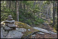 Cairn on trail, Isle Au Haut. Acadia National Park, Maine, USA.