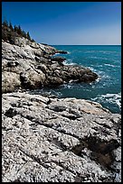 Rocky ocean shoreline, Isle Au Haut. Acadia National Park, Maine, USA.