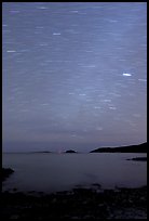 Night sky with star trails, Schoodic Peninsula. Acadia National Park, Maine, USA. (color)