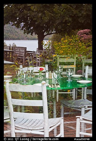 Chairs and reflections, Jordan Pond House window. Acadia National Park (color)