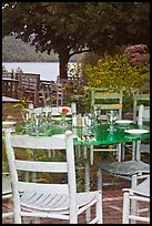 Chairs and reflections, Jordan Pond House window. Acadia National Park, Maine, USA.